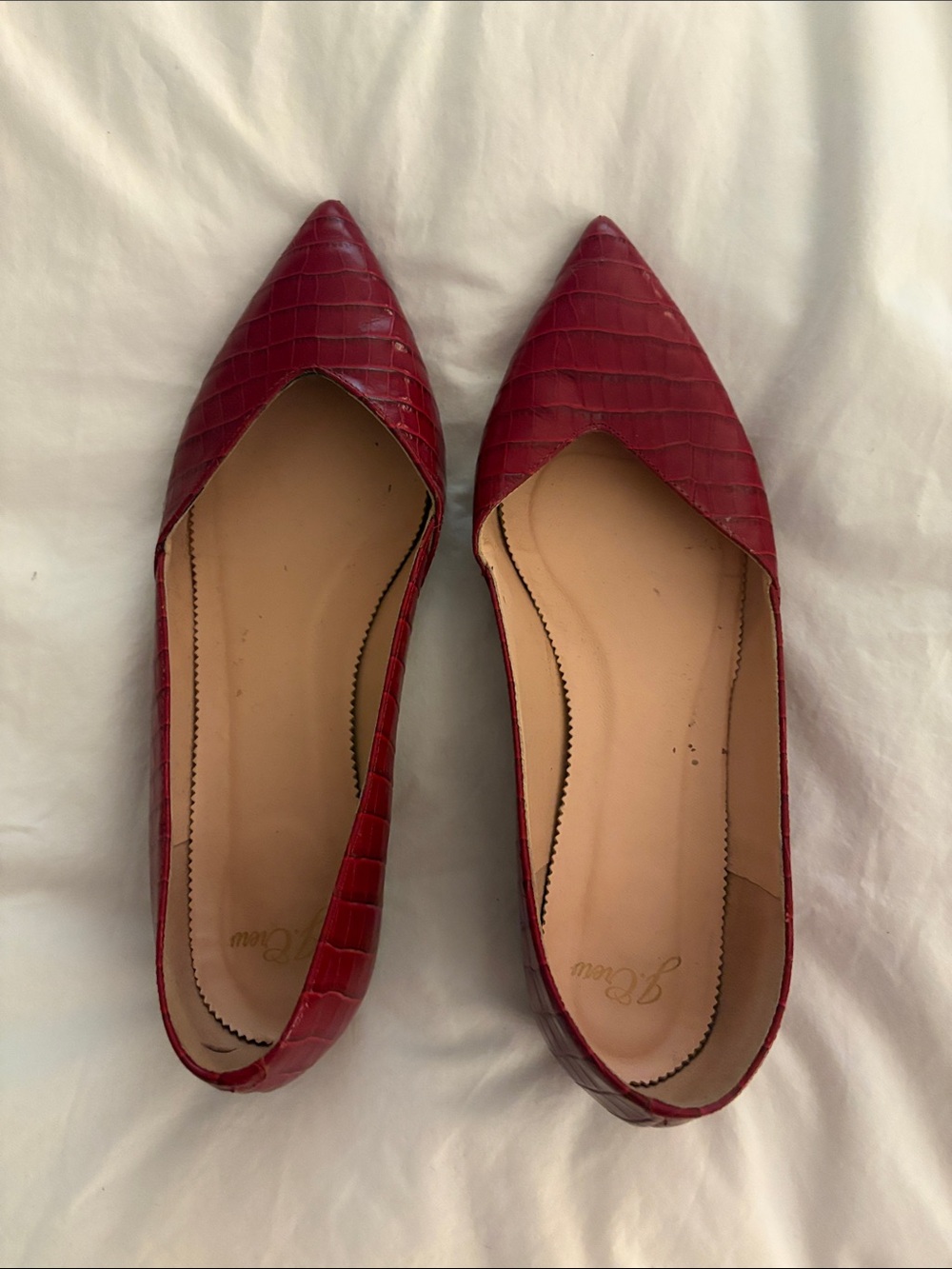J. Crew Red Croc-Embossed Pointed-Toe Flats